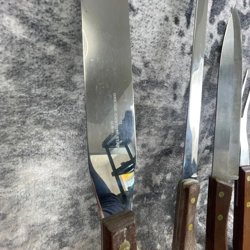 Vtg EKCO Oneida USA 5 Pc‎ Kitchen Utensil Lot Wood Handle Stainless Steel